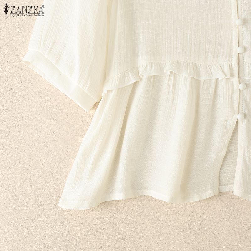 ZANZEA Women Casual V-Neck Summer Half Sleeve Blouse