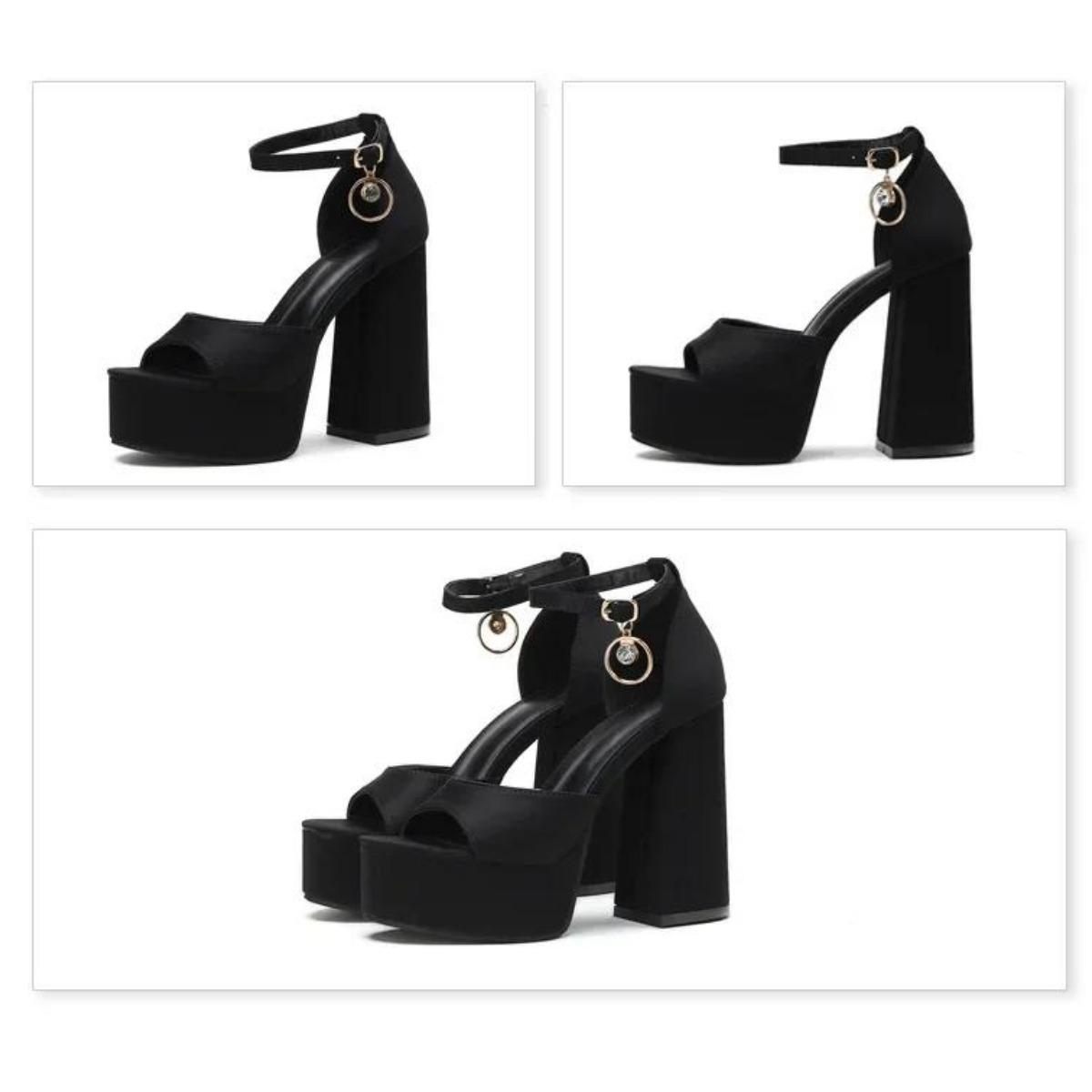 

Сексуальные босоножки на высоком толстом каблуке с открытым носком для женщин, летние однотонные туфли на платформе с пряжкой и ремешком, клубная обувь на каблуке 36