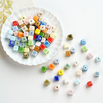 Contas quadradas pequenas soltas de 8 mm, material cerâmico para DIY feito à mão, contas para colar e pulseira