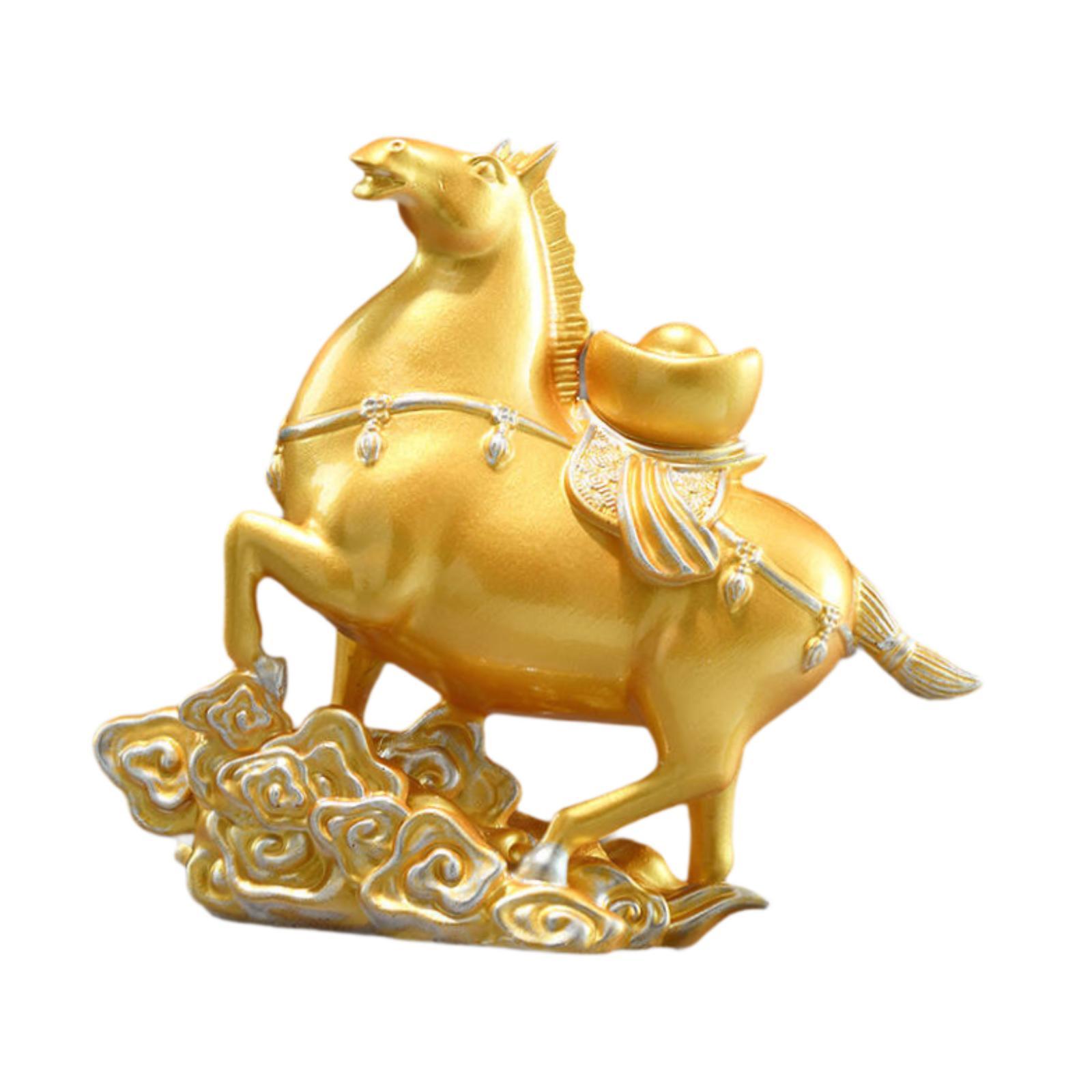 

Rocking Horse Mini Statue Resin Animal Figurine Object Interior Decoration for Living Room Office Tabletop золотой