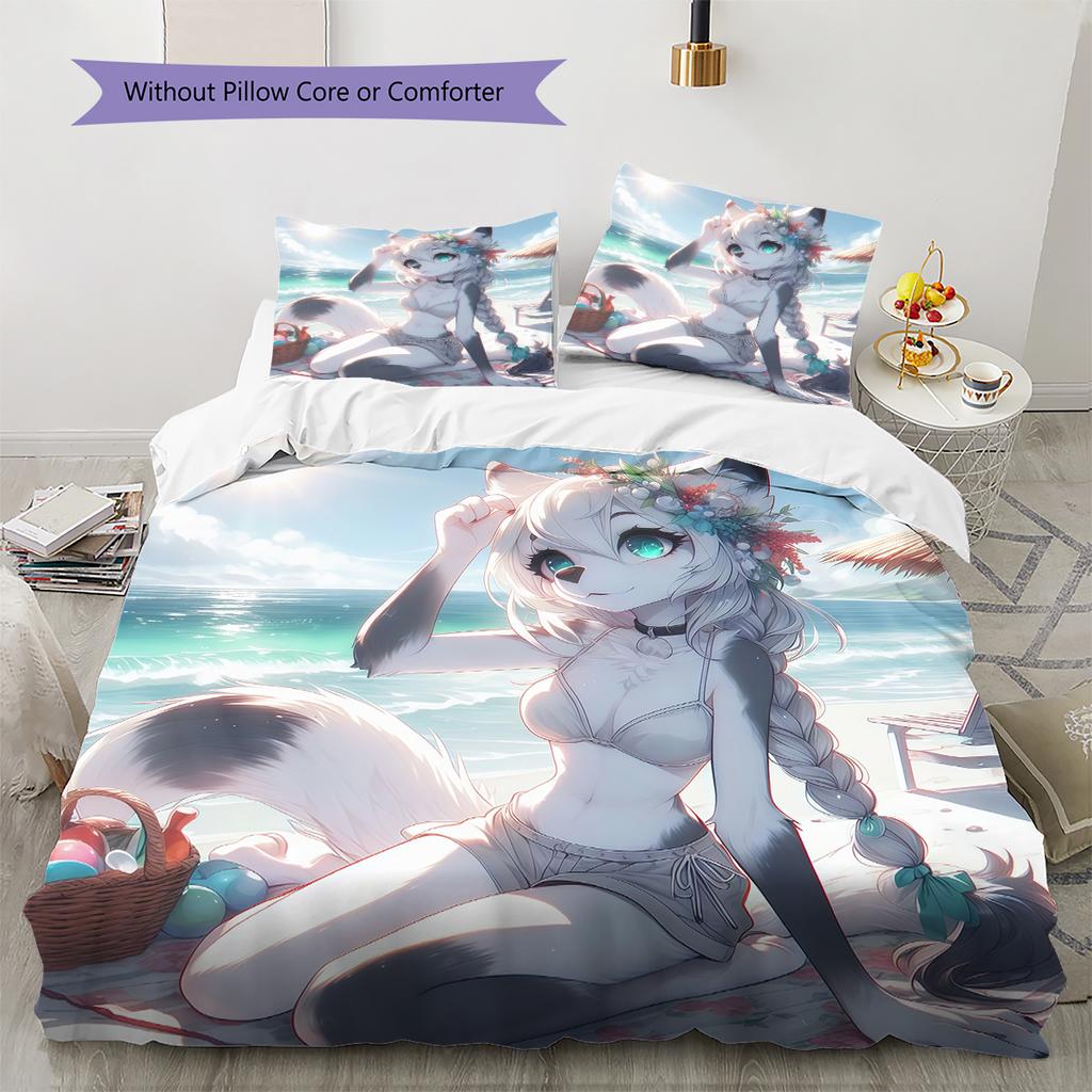 Sada povlečení s anime vzorem, přikrývka a povlak na polštář, bytová dekorace, dárek k narozeninám (1 * povlak na peřinu + 2 * povlak na polštář, bez jádra)