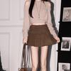 Autumn Winter Women's Suede Pleated Skirt - Versatile, Petite Fit, Short, Simple Style with Temperament