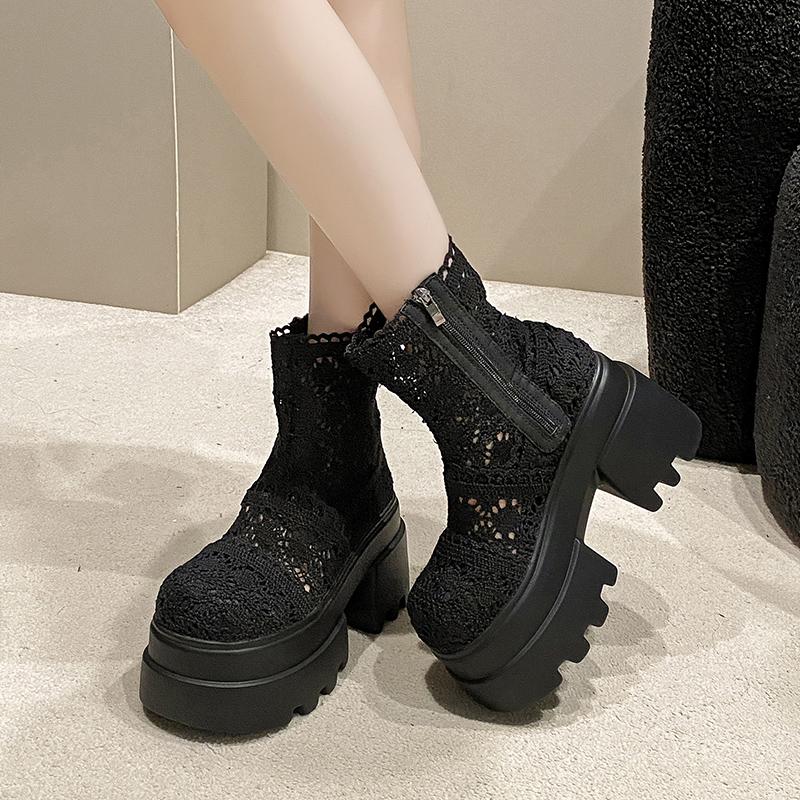 Fashion 10CM Platform Women's Ankle Boots Mid Heels Fashion Winter Shoes Designer Chelsea Boots New Goth Trend Walking Short Mujer Botas