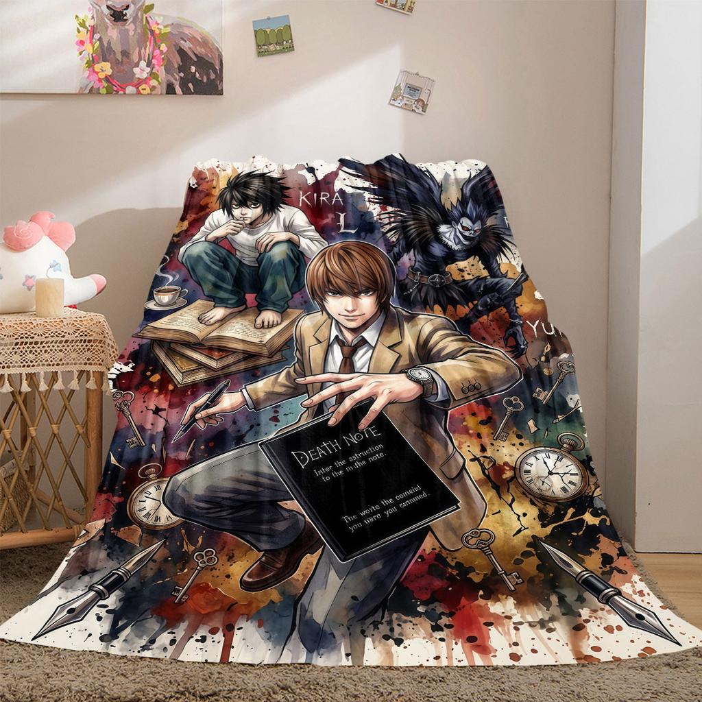 Death Note Top 2D Cartoon Flannel Blanket, Printed Pattern for Room, Soft Bedding Travel Picnic Throw_LIAN