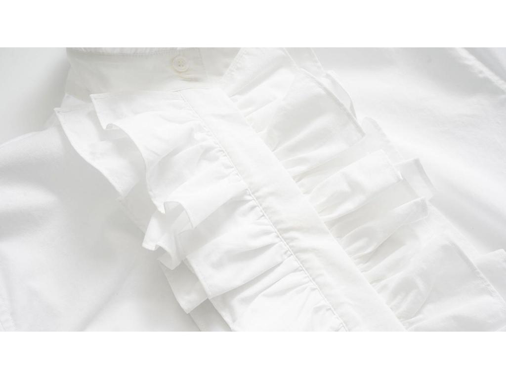 Allow Me to Shine Women's Ruffled High Neck White Poplin Cotton Shirt - Pony Brand Winter Collection