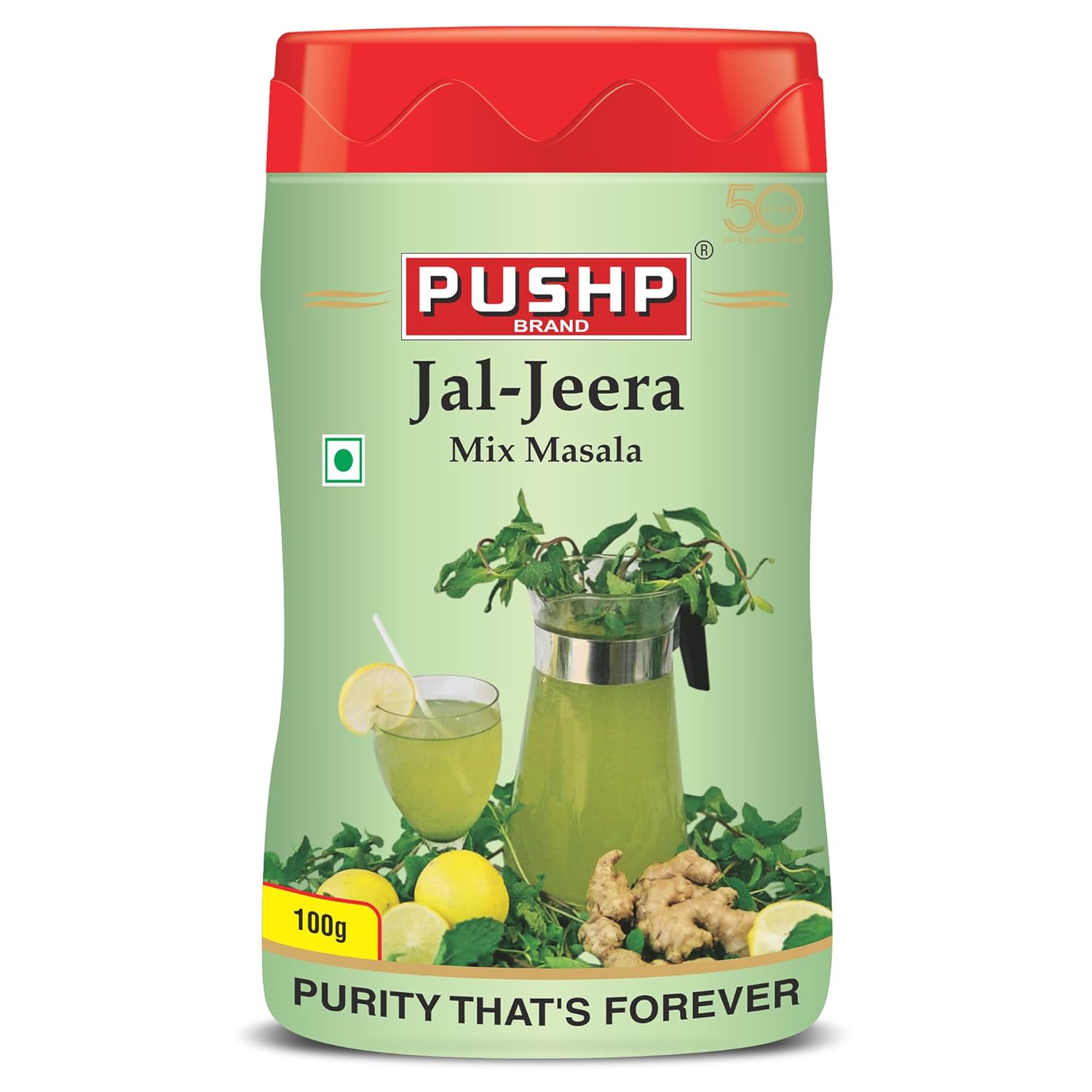 Pushp Jal Jeera Powder Authentic Indian Spice Mix Refreshing Summer Drink Tangy Cumin Mint Blend Flavor Enhancer 100g Jar