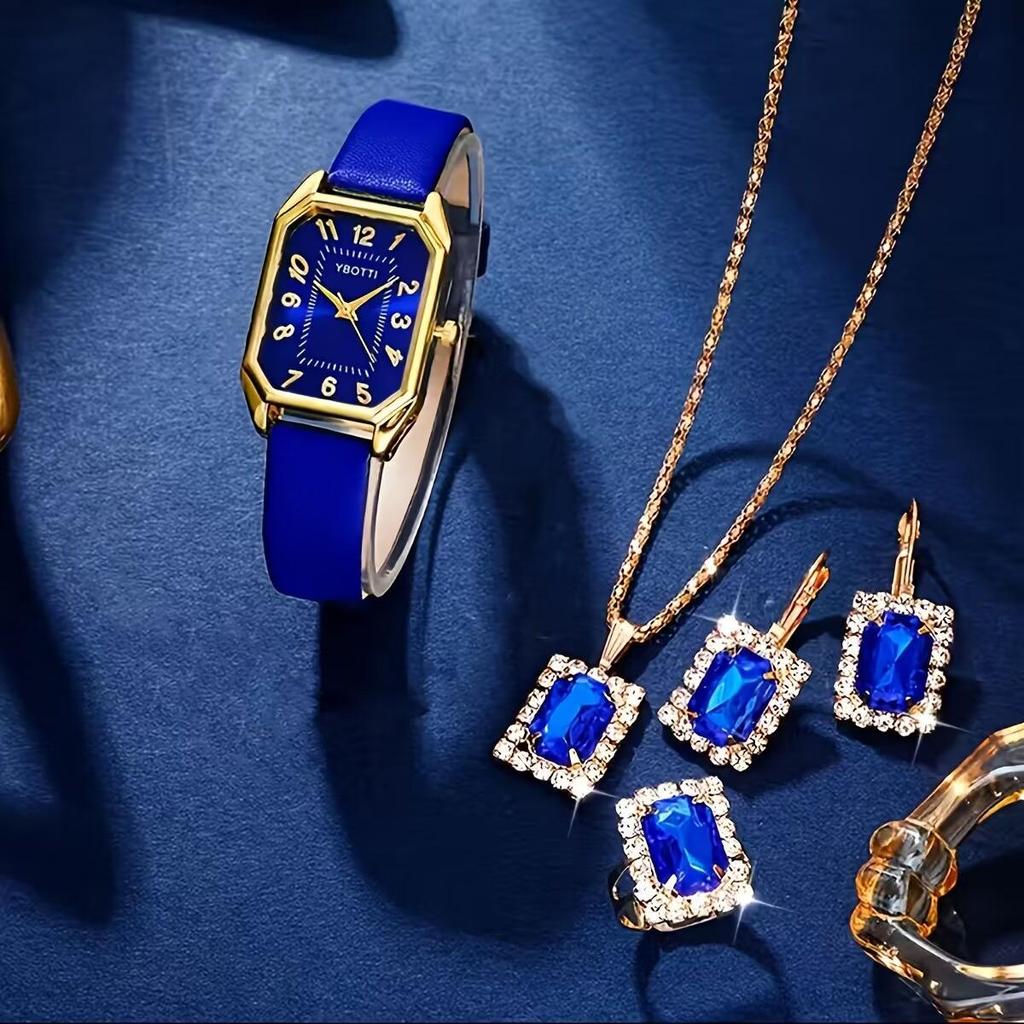 Luxus Fashion Square Damenuhren Marke Damen Quarz Armbanduhr Klassisch Schlicht Femme Blau Lederband Relogio Feminino