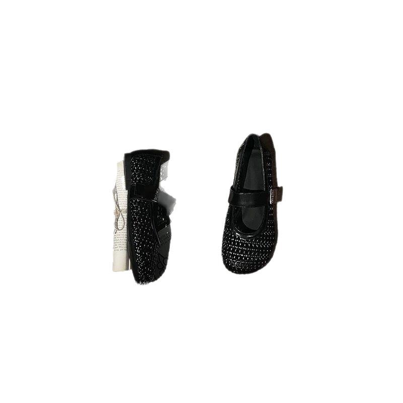 Huge comfortable~ super soft and breathable~ fairy style beautiful silver round head Mary Jane shoes women's summer flat bottom sandals women's shoes