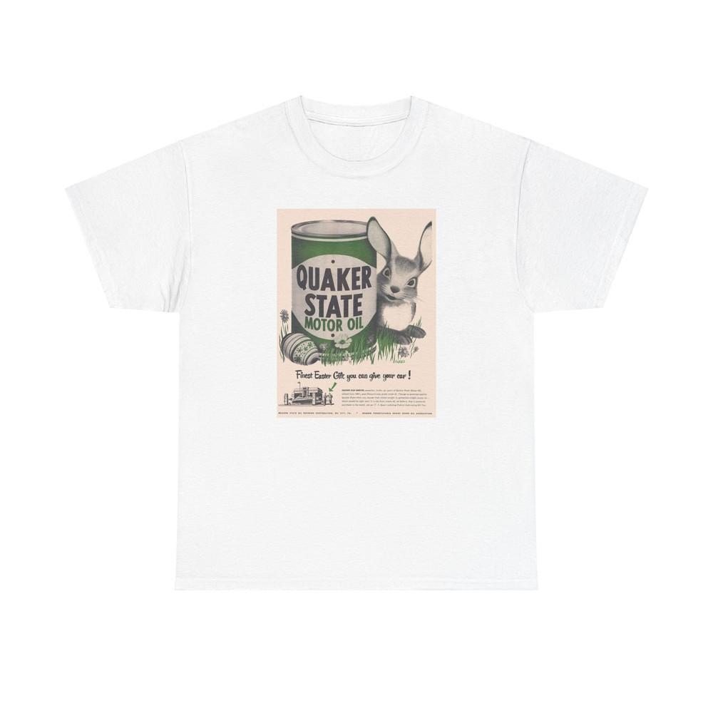 

Vintage Inspired Quaker State Easter Bunny Unisex Heavy Cotton Tshirt Tops Tee, Classic Car 3XL
