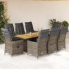 VidaXL Garden Dining Set 9 Pcs Grey Cushions Wicker, Outdoor Dining Set, Furniture of 3276733