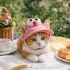 Colorful Adjustable Cat Bucket Hat Round Brim with Ear Holes Pet Sun Hat Breathable Dog Caps for Small Dogs Cats