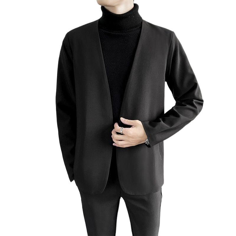 

Стиль свободные пуговицы универсальные простые без воротника стильные мужские блейзеры для отдыха с длинными рукавами костюмы топы больших размеров M чёрный