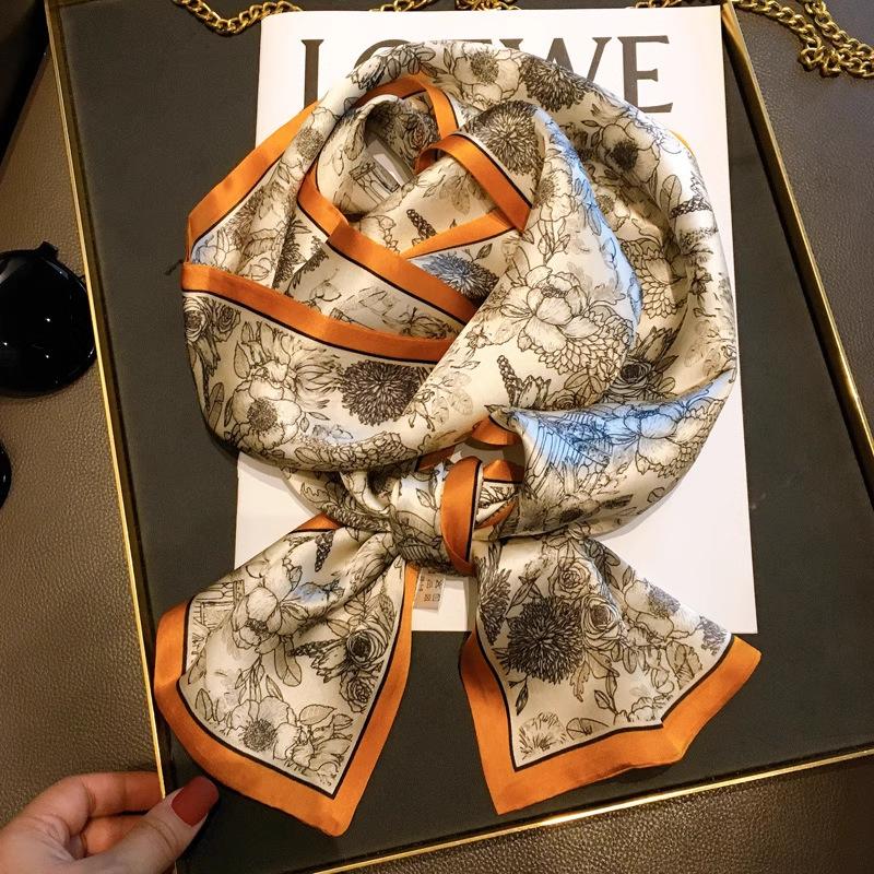 Natural Real Silk Scarf Women Bandana Scarves Wrap Kerchief Mulberry Spring Fashion Luxury High Quality Hijab 14*145Cm