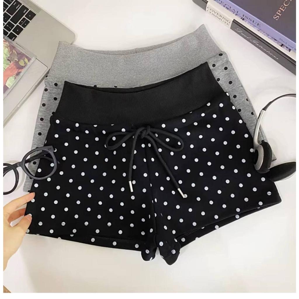Nuovi Pantaloncini Sportivi a Pois con Coulisse Donna Estate Versatili Slim-fit Casual Pantaloni Dritti