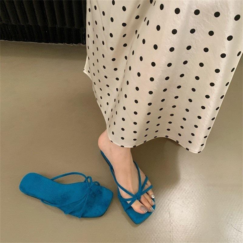 Simple toe cool slippers women's summer wear suede gentle beach thin with flip-flops