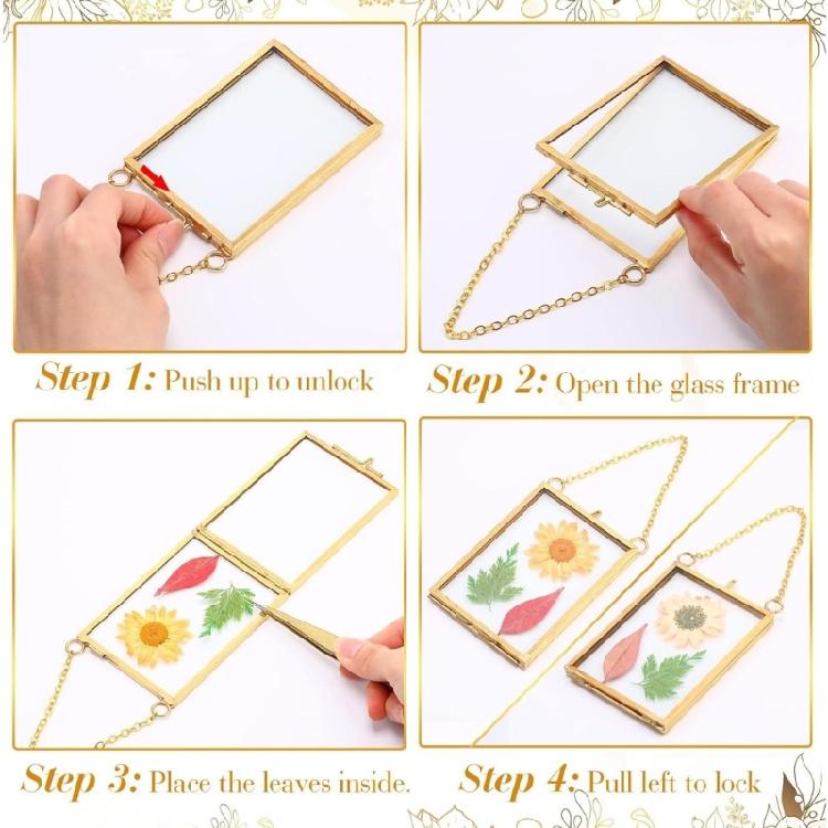 2Pcs Square Metal Glass Photo Frame Wall Hanging Dried Flower Display Holder Case For Pressed Flower and Home Decoration
