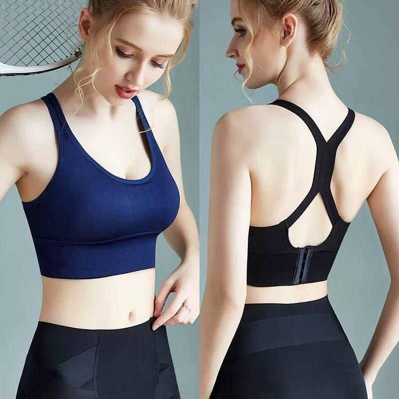 Women's Cross-Back Adjustable Shockproof Sports Bra with Beautiful Buttons