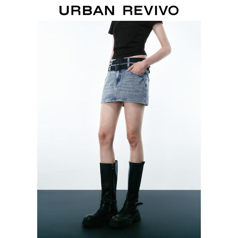 Women s Casual Double Belt Denim Skirt XXS