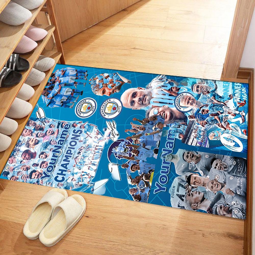 Manchester City Personalized Name Carpet Suitable for Bedrooms Balcony Playrooms Game Room Antislip Carpet Decorate Offices Wedding Party Gift