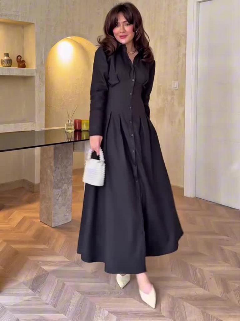 2025 Retro Elegant Långärmad Skjortklänning för Damer