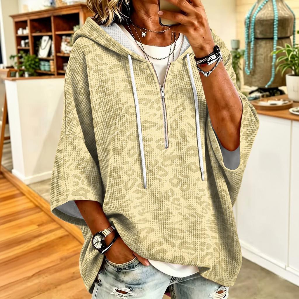 Damen Zip-Up Hoodie mit Strick-Oversize-Sweatshirt für Freizeitkleidung