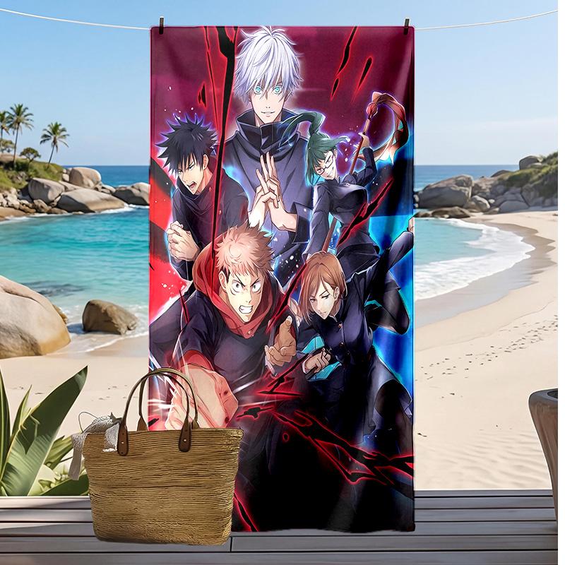 Asciugamano da Spiaggia Asciugatura Rapida Stampato Jujutsu Kaisen Asciugamano da Bagno Super Assorbente Morbido Leggero per Piscina Viaggi Estivi