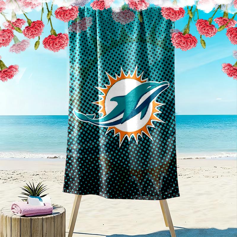 Miami Dolphins Print Beach Towel, Large Soft Quick Dry Towel for Beach Camping Swimming