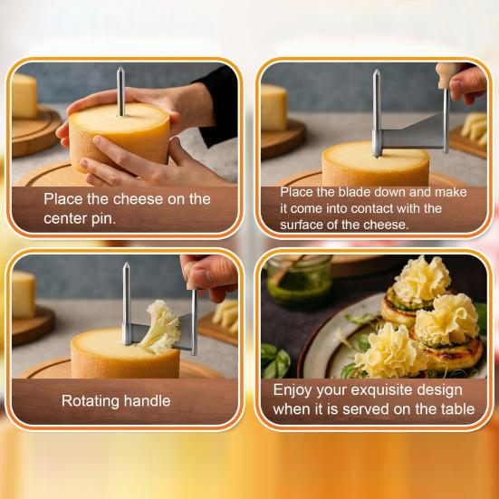 Cheese Grater Cutter with Stainless Steel Sharp Blade Solid Wood Base Ergonomic Cheese Curler Chocolate Slicer Butter Grater Kitchen Tool