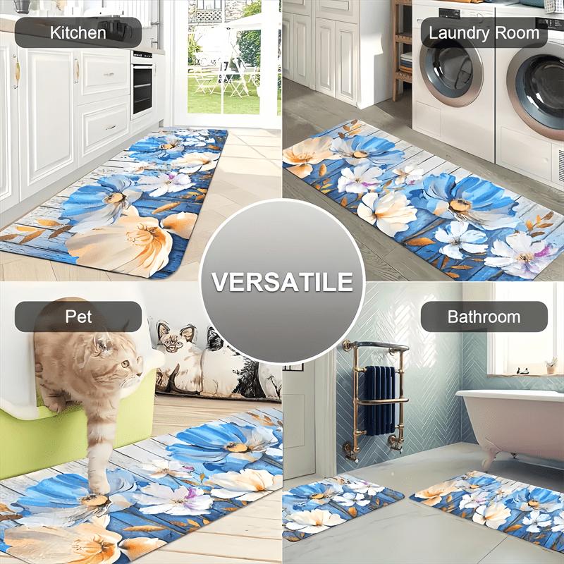 1 Stück Anti-Ermüdungs-Küchenteppiche, Bunte Blumenmuster Wasserdicht Rutschfest Dick Gepolsterte Küchenmatte Hochbelastbare Komfort-Stehmatte für Küche