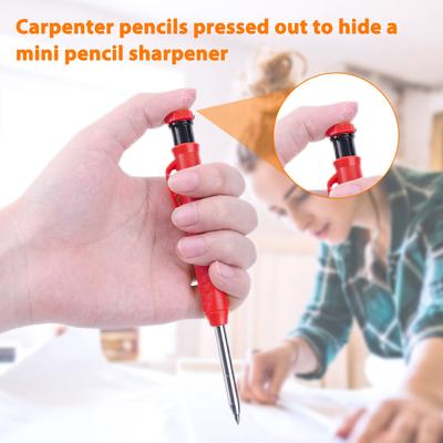 Solid Carpenter Pencil Set with 6 Refill Lead Deep Hole Marking Pencil Built-in Sharpener Ergonomic for Woodworking Architect