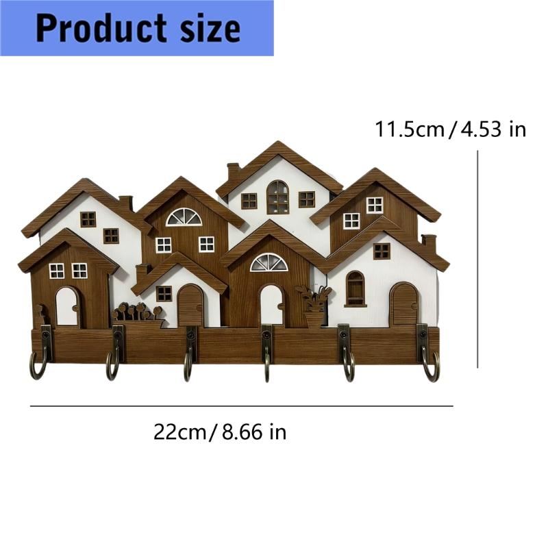Retro Inspires Wood Key Holder With 3D House Shape Decorative Wooden Hanger For Keys And Small Items