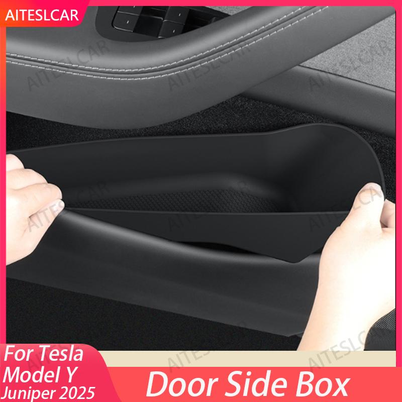 Door Side Storage Box Front Rear Door Handle Armrest Tray Organizer For Tesla Model Y Launch + Juniper + Car Accessories