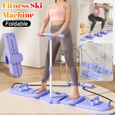 Macchina da Sci Fitness Pieghevole Ski Trainer con Maniglia e Corda Elastica Esercizio Muscoli del Pavimento Pelvico Multifunzione Attrezzatura per Palestra Domestica