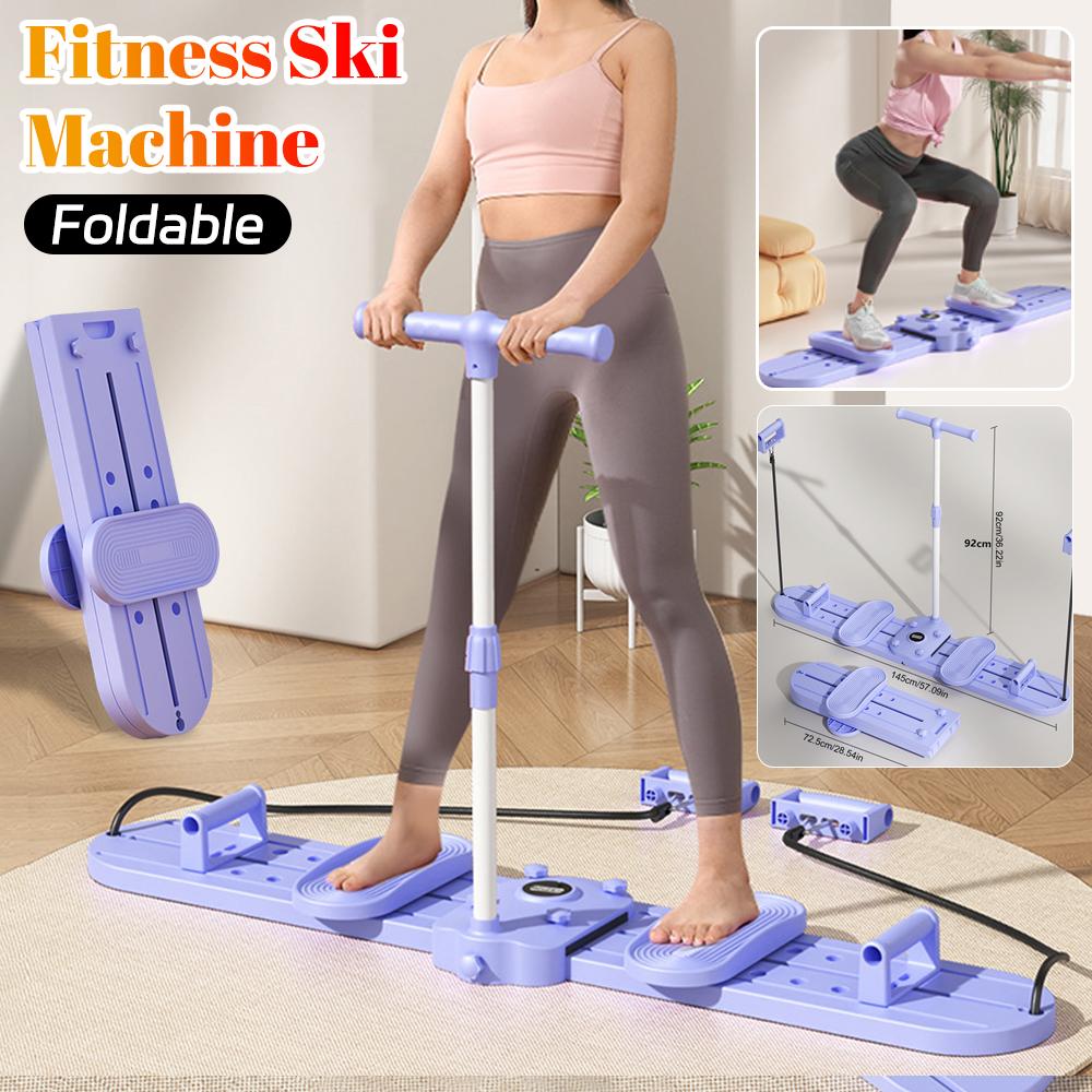 Foldable Fitness Ski Machine Ski Trainer with Handle & Pull Rope Multi-Function Pelvic Floor Muscle Exercise Home Gym Equipment violetto