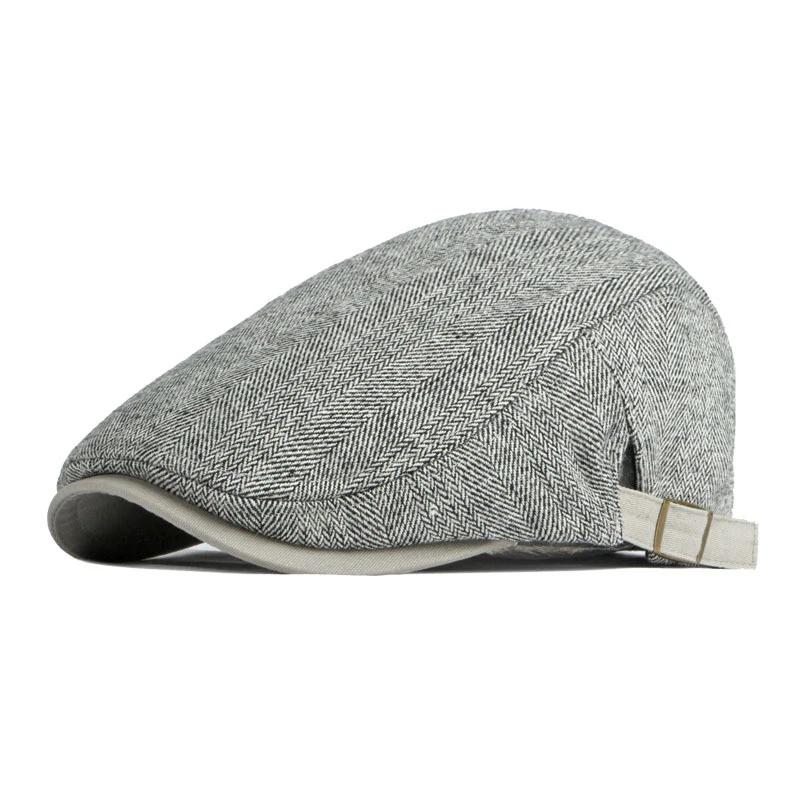 Vintage Tweed Newsboy Cap Casual Driving Flat Cap for Men Classic Herringbone Adjustable Side Buckle