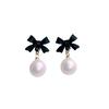 Black Red Bowknot Elegant Hanging Earrings Imitation Pearl Ball Pendants Korean Fashion Sweet Small Earrings brincos 2025 new