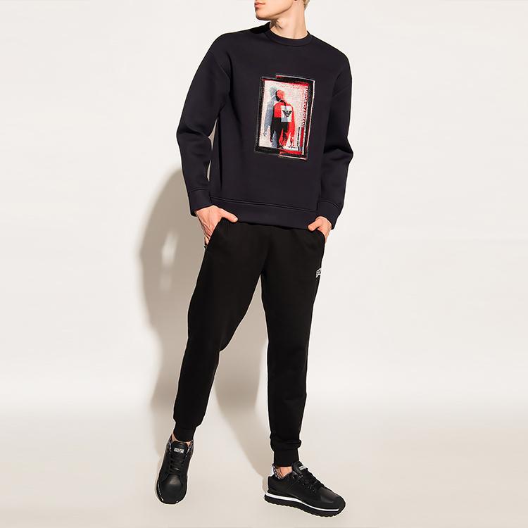 Emporio Armani Logo Letter Print Crew Neck Pullover Long Sleeve Sweatshirt Men Sweatshirt Black 6K1M96-1JUWZ-0055