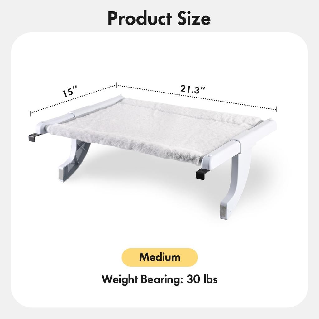 Window Sill Mount Cat Perch for Indoor Cats, One-Step Sliding Clamping Slot Adjustment Cat Hammock with Washable Cover, No Suction Cups Pet Bed for