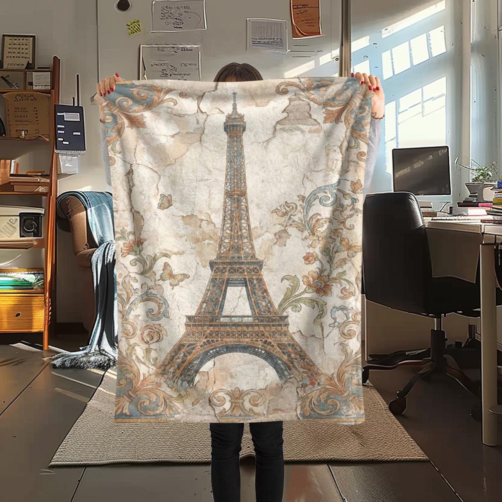 Paris Eiffel Tower Print Flannel Blanket, High quality Comfortable for All Seasons, Home Decor, Warmth and Comfort, Perfect for Christmas Gifts85