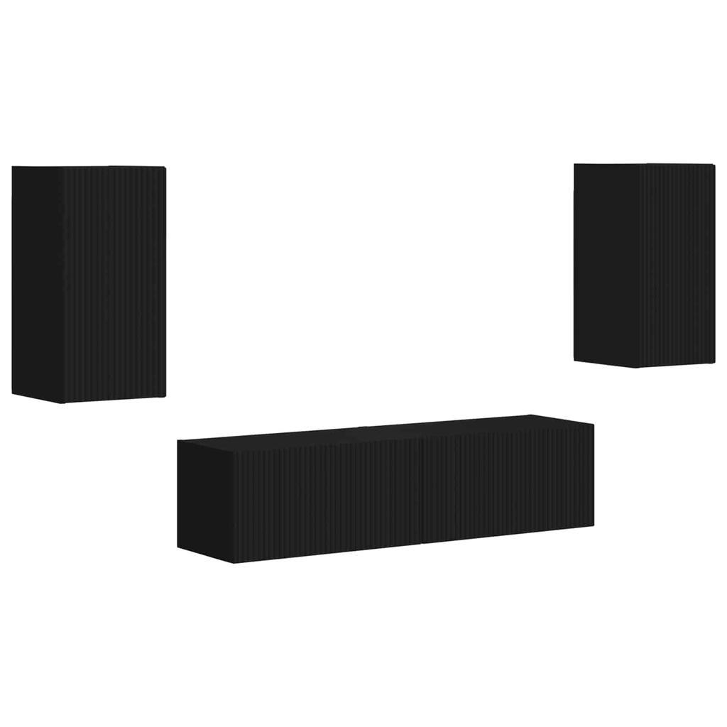 TV Cabinet Set 4 Pcs Black Particleboard