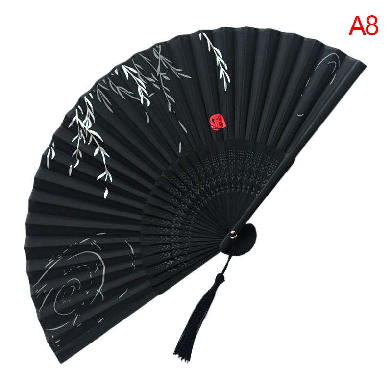 1Pc Estilo Chinês Dobrável Leque de Bambu Haste Leque de Mão Elegante Padrão de Flor Feminino Dobrável Leques Decoração de Festa de Casamento