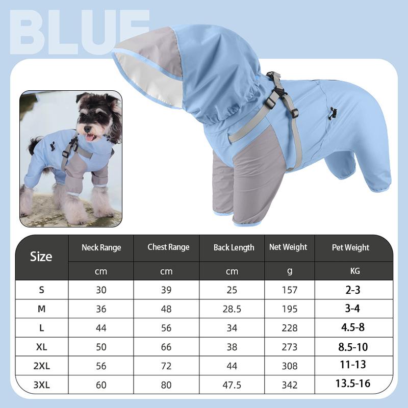 Дождевик для защиты четырех лап собаки, штурмовик, водонепроницаемый, быстросохнущий, с капюшоном, ветрозащитный, уличный дождевик, пальто для питомца, собаки S