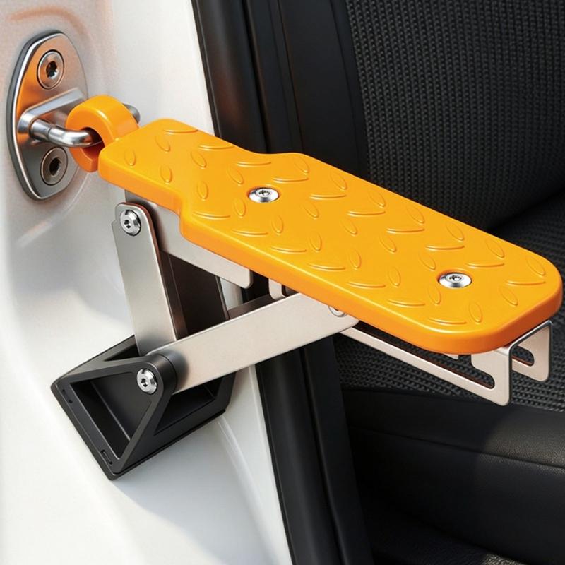 Car Door Step with Folding Support and Grip Platform for Roof Reach, Loading, and Daily Vehicle Access Tasks Use
