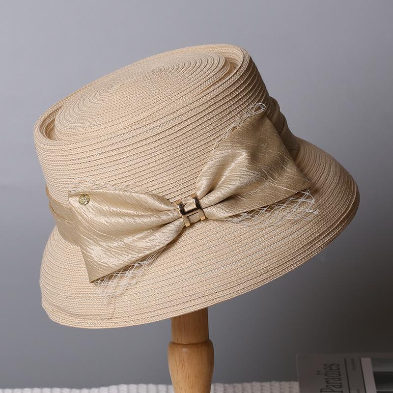 Straw Hat Women's Summer New Mesh High-end Flat-top Short-brimmed Sun Hat Seaside Travel Small Fragrant Bow