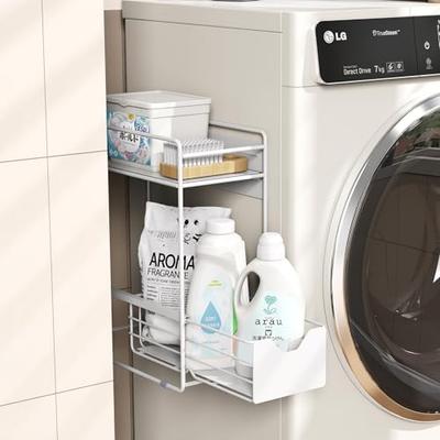 Magnetic Storage Rack, White, 2 Tiers, with Drawers, No Installation Required, for Next To the Washing Machine, Refrigerator Storage, Kitchen, Bathroo