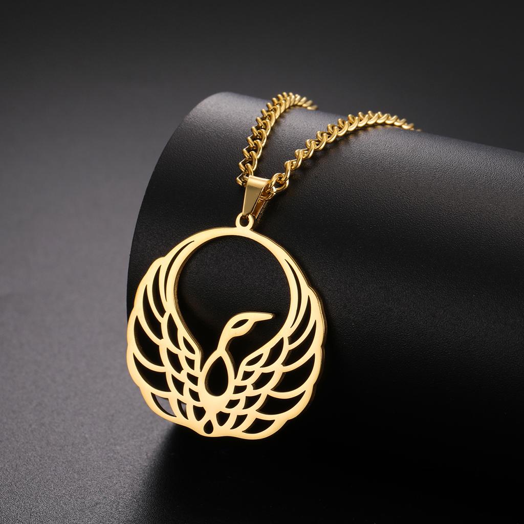 LIKGREAT Hollow Phoenix Pendant Necklace Stainless Steel Charm Geometric Animal Bird Chain Choker Jewelry Fashion Creative Gifts