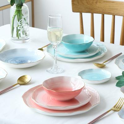 European Style Gold Ceramic Plate Rice Dish Western Dish Dessert Plate Serving Dish Plates Dinner Dishes and Plates Sets