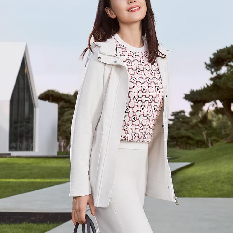 FILA Logo All Over Print Casual Round Neck Long Sleeve Knit Top Women tops Steam-White F11W311408F-IV