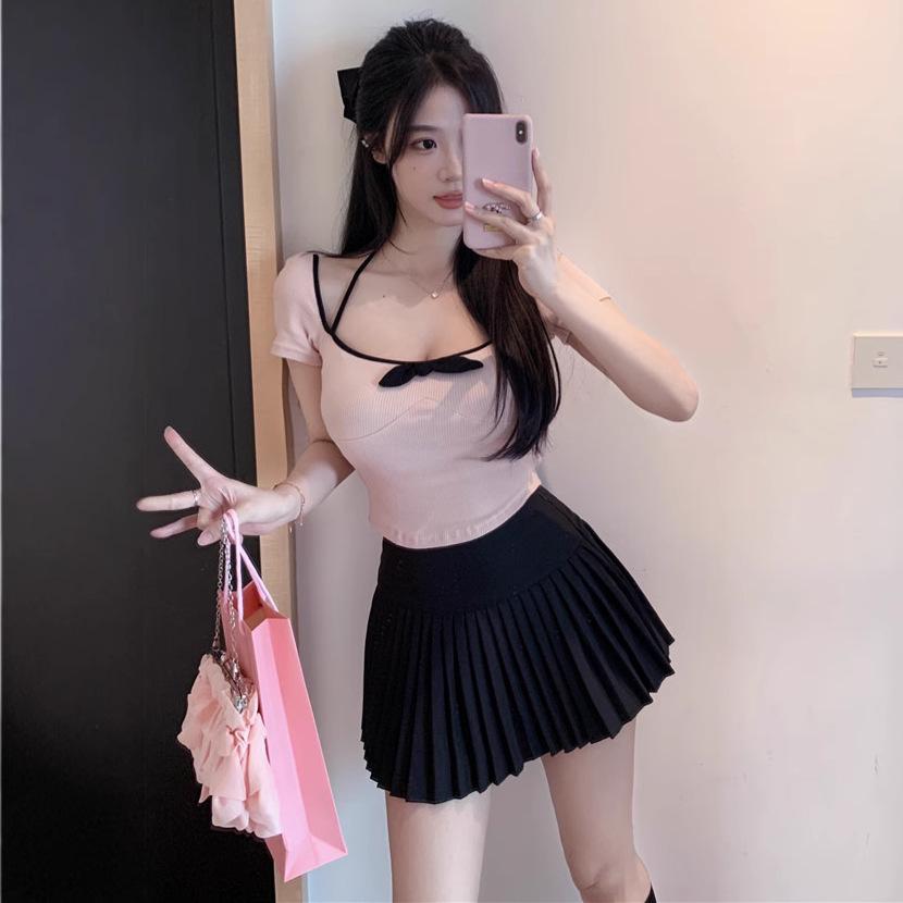 Women's Sexy U-Neck Short-Sleeve Low-Cut Bow T-Shirt