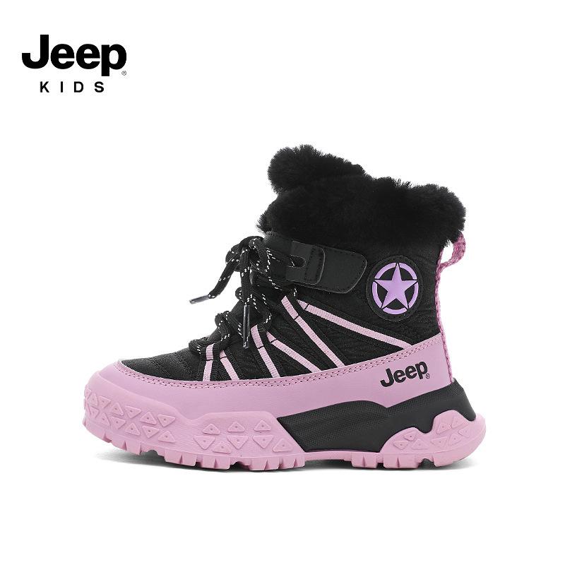 JEEP Kids Waterproof Snow Boots 2025 Winter Velvet-Lined, Thickened Children's Cotton Shoes.